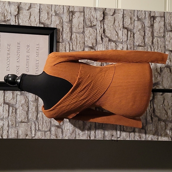 NWOT, Chestnut knit crossover sweater in a sz. 1 (14-16) by FTF. - Picture 2 of 4